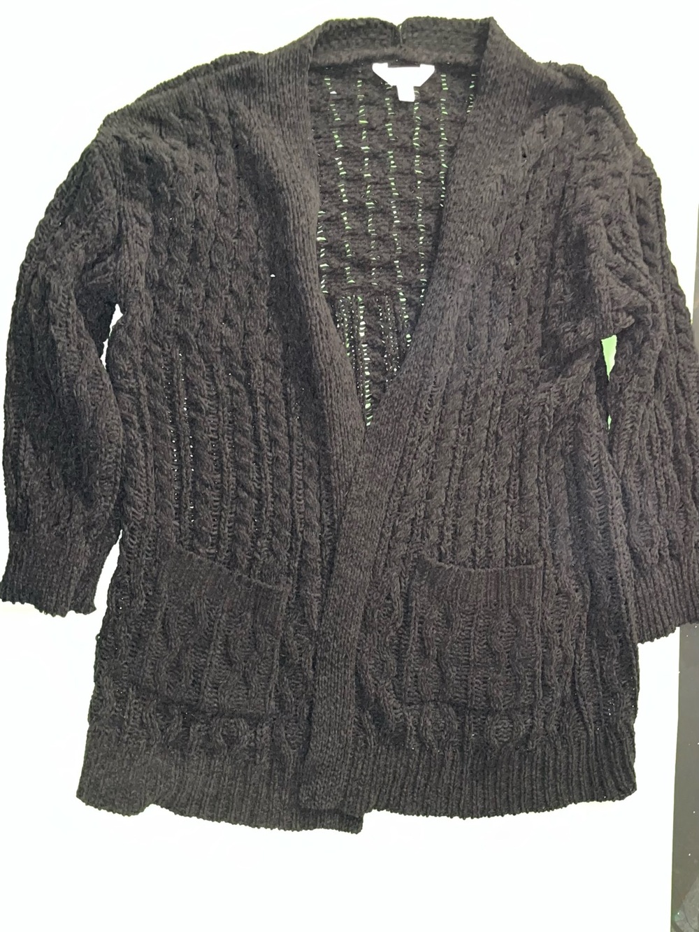 Terra & Sky Black Cable Knit Open Cardigan